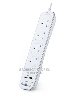 Masterplug WHITE 4 Socket Power Surge Protected Lead + 2 USB