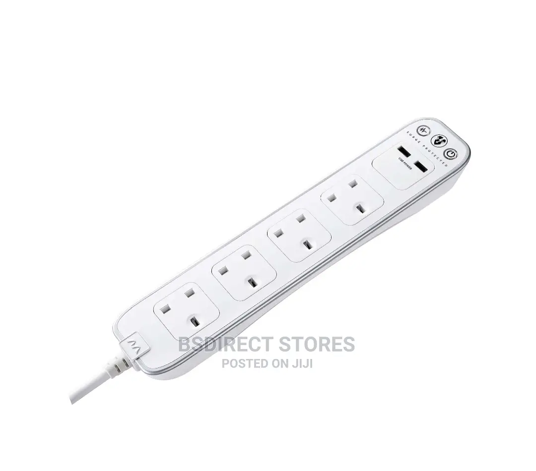 Masterplug WHITE 4 Socket Power Surge Protected Lead + 2 USB