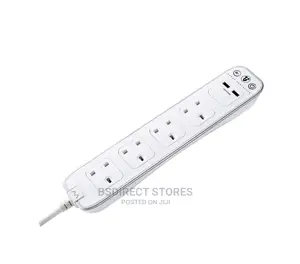Masterplug WHITE 4 Socket Power Surge Protected Lead + 2 USB