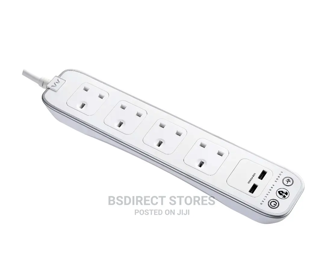 Masterplug WHITE 4 Socket Power Surge Protected Lead + 2 USB