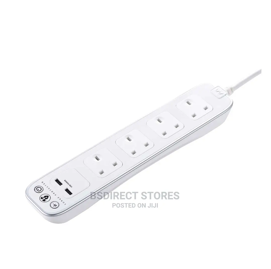 Masterplug WHITE 4 Socket Power Surge Protected Lead + 2 USB