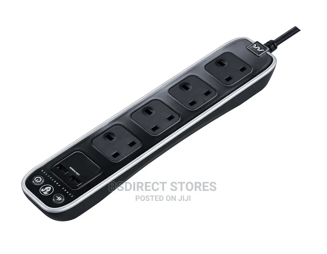 Masterplug BLACK 4 Socket Power Surge Protected Lead + 2 USB