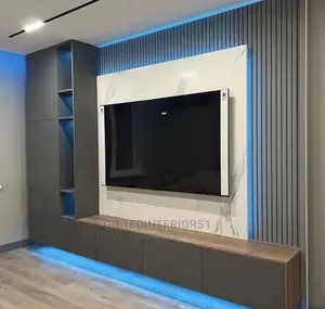 Modern Tv Console With Wall Cladding, Panel and LED Light