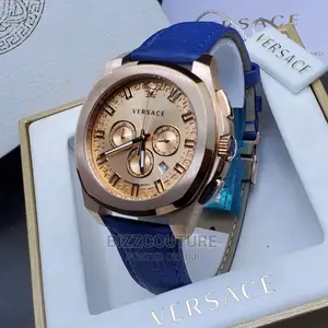 Original VERSACE Blue Leather Strap Watch Available in Store