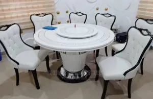 Quality Imported Circular Marble Dining With Six Chairs.
