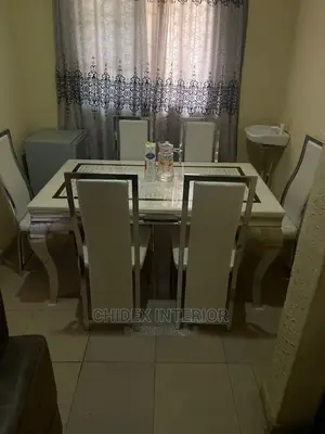 Modern 6 Seater Marble Top Dining Table Set.