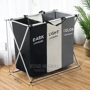 3 Section Oxford Fabric Basket Laundry Dirty Clothes Storage