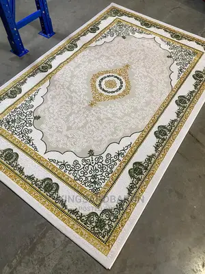 10*13fts Gold,Cream and Green Iranian Center Rug