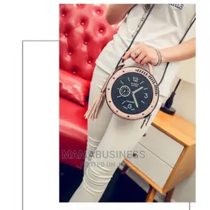 Women Crossbody Round Clock Watch Shape Handbag - Pink