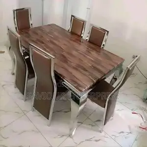 Luxury 6 Seater Marble Top Royal Dining Table Set.