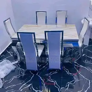 Luxury 6 Seater Marble Top Royal Dining Table Set.