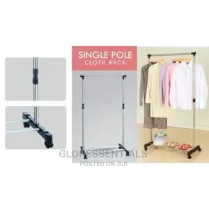 Single Pole Adjustable Height Storage Shelf 4 Hanging Cloths