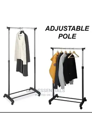 Single Pole Adjustable Height Storage Shelf 4 Hanging Cloths