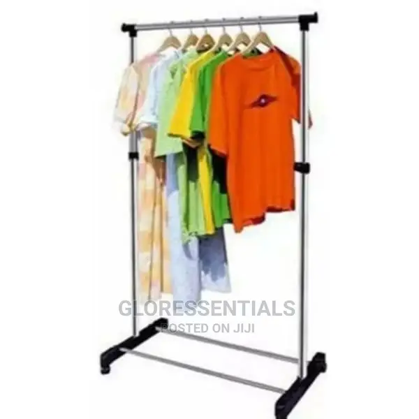 Single Pole Adjustable Height Storage Shelf 4 Hanging Cloths