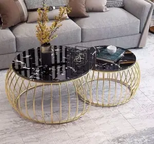 Modern Gold Plated Marble Double Center Table