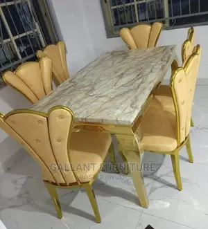 Modern 6 Seater Marble Top Dining Table Set.