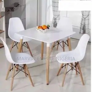 Dining Set With 1 White Table and 4 White Chairs