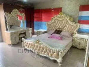 Imported Royal Bed With Drawers and Mirror Console.