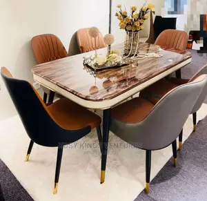 Luxurious Marble Dinning Table With Six Leather Seats