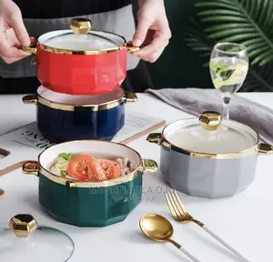 Nordic Ceramic Soup Bowl With Glass Lid - One Piece