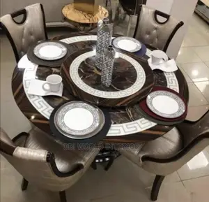 Quality Round Marble Dining by 6 Chairs