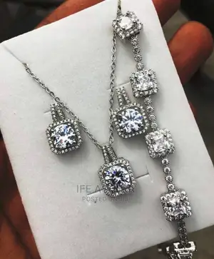 Ladies Set of Silver Jewelry - Earrings, Pendant Chain
