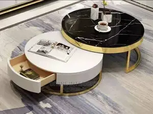 Luxurious Marble Center Table With Extension and Drawer