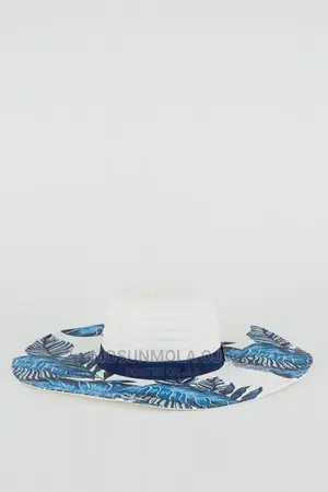 Printed Woman Straw Hat- Blue
