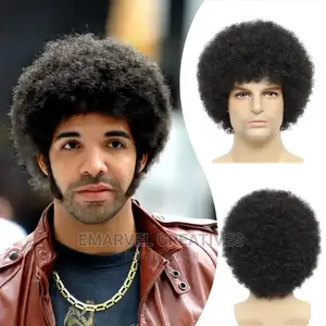 Afro Kinkly Curly Wigs Human Natural Hair Wig for Black Men