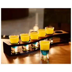Bamboo 6 Holes Shot Stand + 6 Tequila Shot Glass Stand