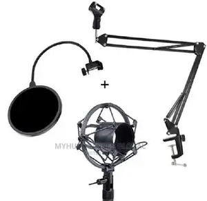 Desktop Microphone Scissor Arm Stand + Shock Mount + Filter
