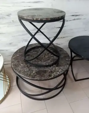 Turkish Marble Center Table With Two Side Stools.