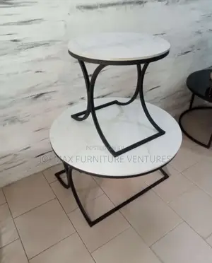 Executive Marble Center Table Set With Two Side Stools.