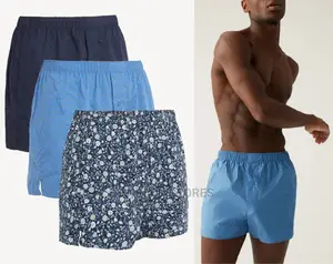 Marks and Spencer Ocean 3pk Pure Cotton Assorted Woven Boxer