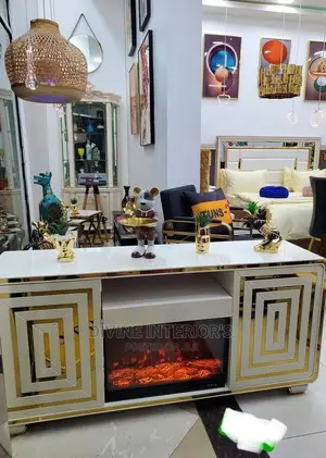 Television Console Table With Flamed Lights