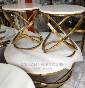 Quality Marble Top Center Table Set With Two Said Stools