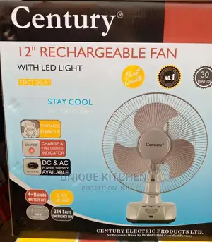 12" Century Rechargeable Table Fan