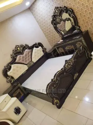 Imported Bedframe With Two Side Drawer and Mirror Console.