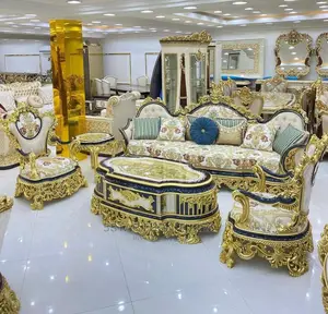 Luxury 7 Seater Living Room Fabric Royal Sofa Chair.