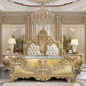 Antique Gold Faux Leather King/Queen Traditional Bed