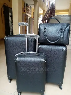 Set of 4 Black Imported Leather Traveling Luggage Boxes