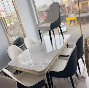 Luxury 6 Seater Marble Top Dining Table Set.
