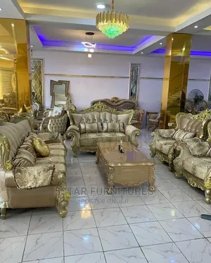 Luxury 7 Seater Living Room Fabric Royal Sofa Chair.