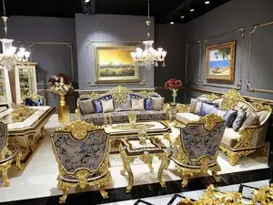 Luxury 7 Seater Living Room Fabric Royal Sofa Chair.