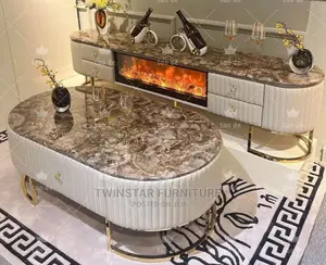 New Modern Marble Fireplace Tv Stand With Centre Table