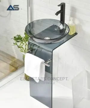 Black Glass Wash Hand Basin With Towel Hanger