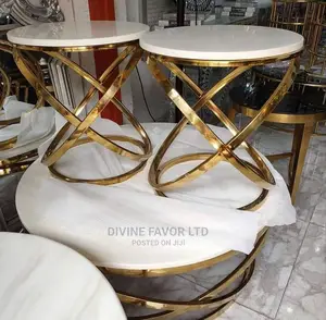 Center Table With 2 Side Stools, Marble Top