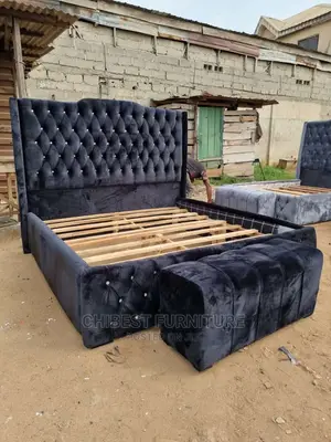 Quality 6by6 Upholstery Padded Bed Frame With One Ottoman