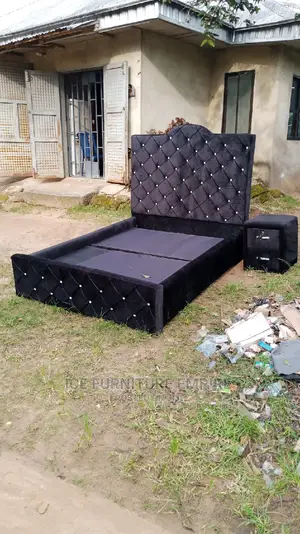 4by6 Black Fabric Bed Frame With Side Drawer