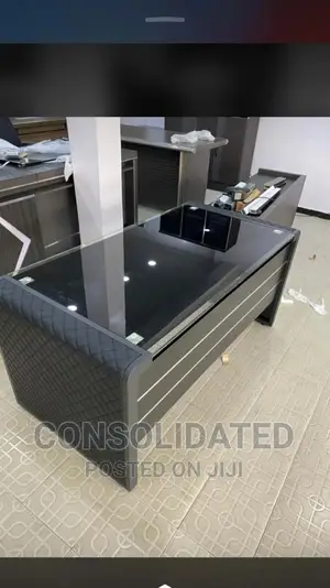 Quality Executive Glass Top Office Table With Drawers.